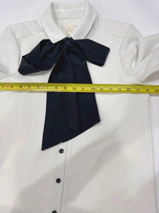 Kate Spade Griffin Shirt Dress Women 0 White Bow Tie Preppy Office Chic - Picture 11 of 12